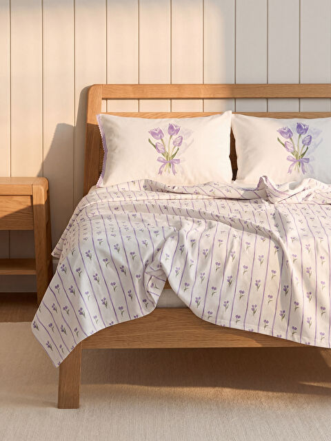 LCW HOME Çiçekli ve Çizgili Desenli Çift Kişilik Pike