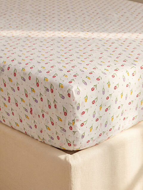 LC WAIKIKI Çiçekli Pamuklu Çift Kişilik Lastikli Çarşaf - S6NK68Z8-F9C