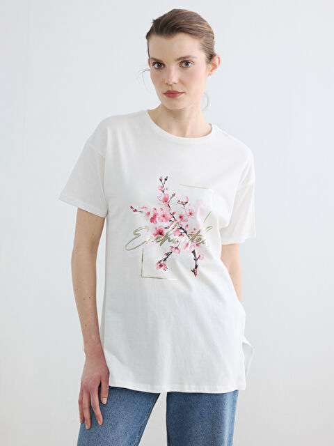 LCW EVERYDAY Bisiklet Yaka Çiçekli Kadın Tişört