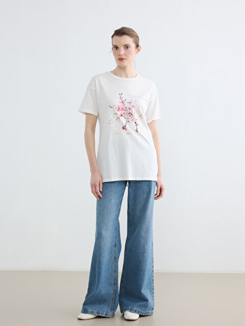 LCW EVERYDAY Bisiklet Yaka Çiçekli Kadın Tişört