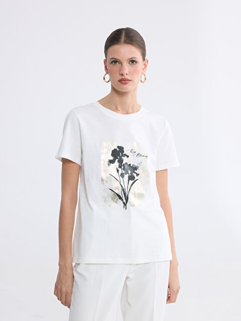 LCW EVERYDAY Bisiklet Yaka Baskılı Kadın Tişört - S6NL29Z8-R9J