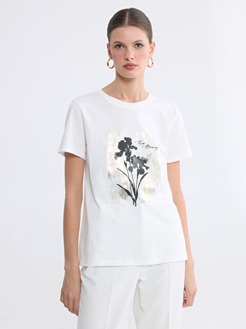 LCW EVERYDAY Bisiklet Yaka Baskılı Kadın Tişört - S6NL29Z8-R9J