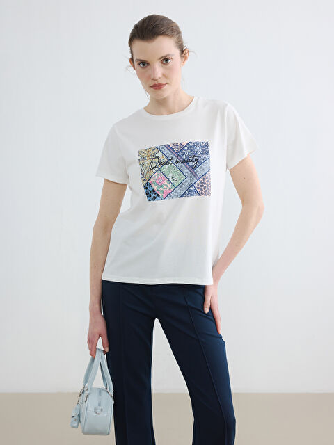 LCW EVERYDAY Bisiklet Yaka Baskılı Kadın Tişört