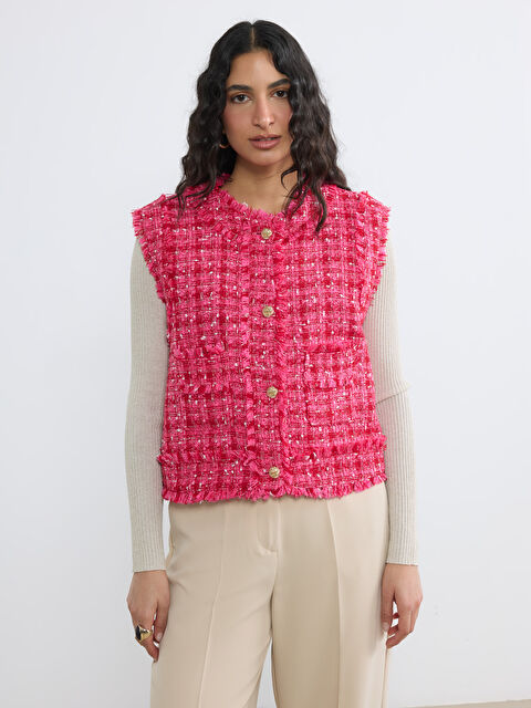 LCW Modest Bisiklet Yaka Ekose Kadın Tüvit Yelek - S6NL53Z8-CS3