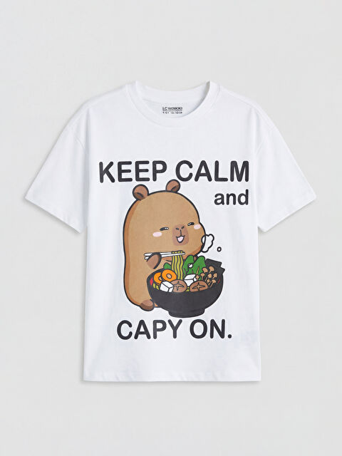 LCW Kids Bisiklet Yaka Capyfun Baskılı Kız Çocuk Tişört