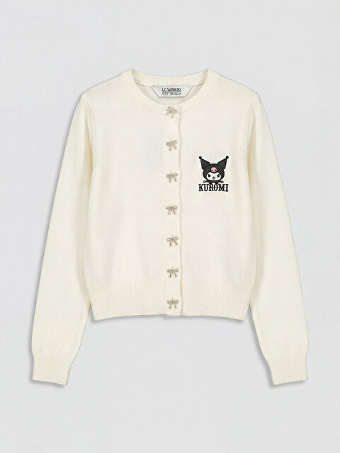 LCW Kids Kuromi Nakışlı Fiyonk Düğmeli Kız Çocuk Triko Hırka - S6NL97Z4-R9J