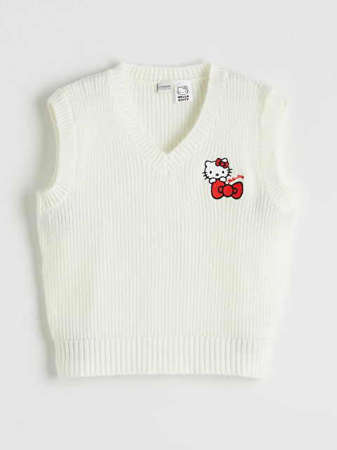 LCW Kids V Yaka Hello Kitty Nakışlı Kız Çocuk Triko Süveter - S6NL99Z4-YKU