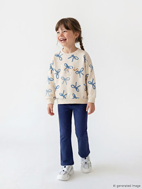 LCW Kids Fiyonk Desenli Kız Çocuk Sweatshirt ve Pantolon - S6NM11Z1-SWC