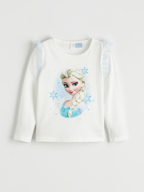 LCW Kids Elsa Baskılı Fırfırlı Kız Çocuk Tişört - S6NM28Z1-R9J