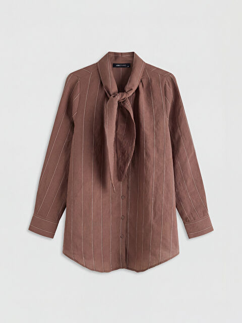 LCWAIKIKI Classic Fular Yakalı Çizgili Kadın Gömlek Tunik - S6NM30Z8-LEW