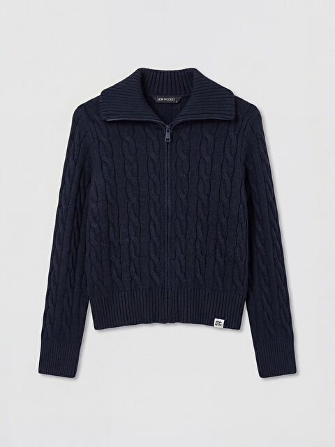 LCW Modest Dik Yaka Kendinden Desenli Kadın Triko Hırka - S6NM31Z8-ZQM