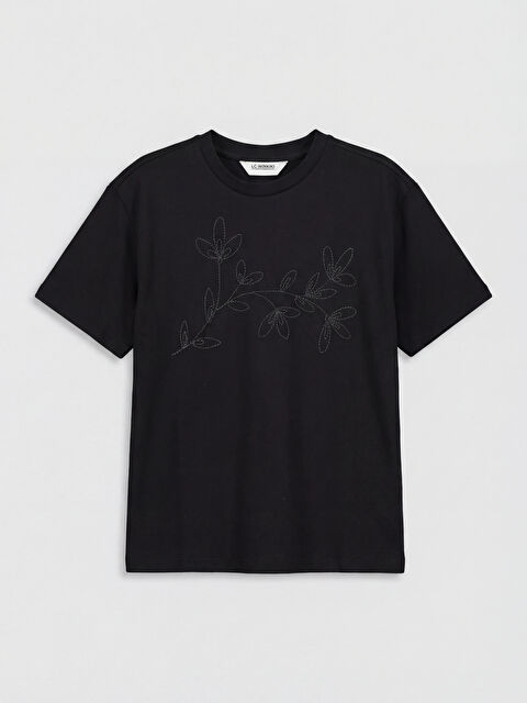 LCW Kids Bisiklet Yaka Nakışlı Kız Çocuk Tişört - S6NM35Z4-CVL