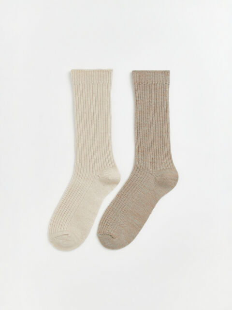 LCW DREAM Fitilli Yün Karışımlı Kadın Soket Çorap 2'li  - S6NM45Z8-L9L