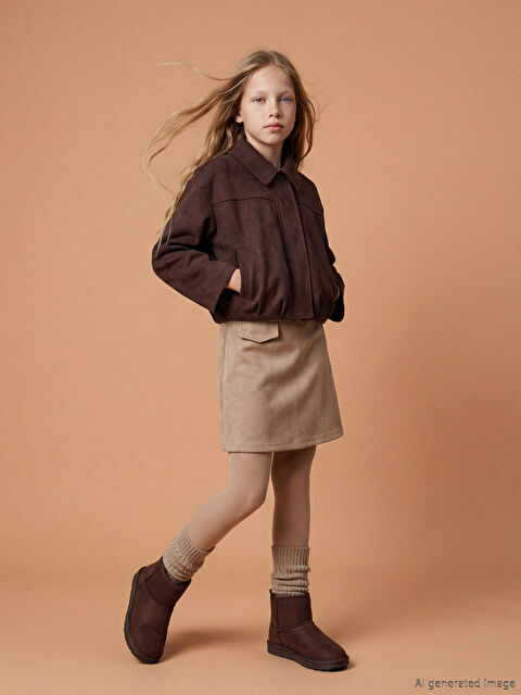 LCW Kids Süet Görünümlü Kız Çocuk Etek