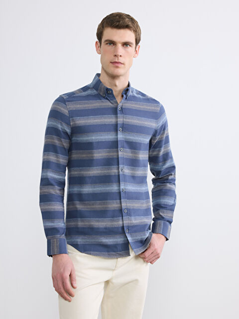 LCWAIKIKI Classic Slim Fit Striped Twill Men's Shirt - S6NN19Z8-LGS