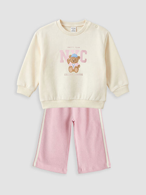 LCW baby NYC Baskılı Kız Bebek Sweatshirt ve Eşofman Alt - S6NN46Z1-FDL