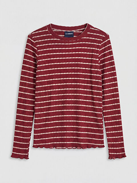 LCW Kids Bisiklet Yaka Çizgili Kız Çocuk Tişört - S6NN58Z4-LET