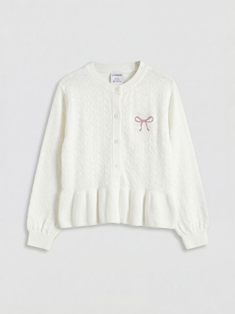 LCW Kids Nakışlı Bisiklet Yaka Kız Çocuk Triko Hırka - S6NO28Z1-J1F