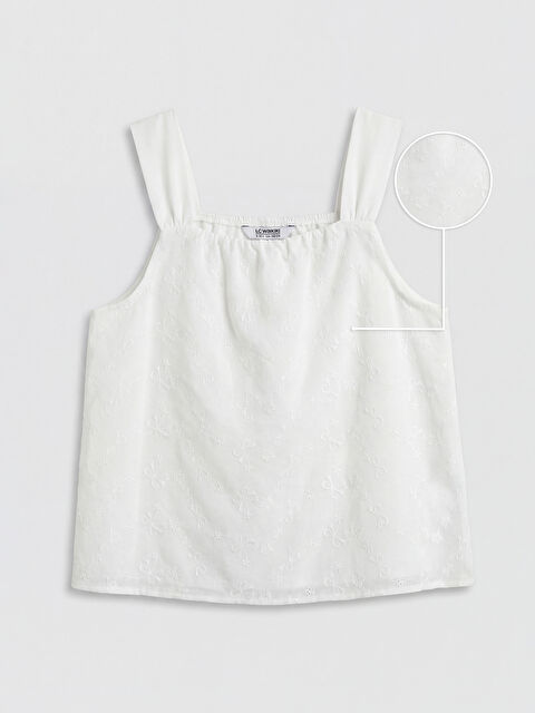 LCW Kids Kare Yaka Nakışlı Kız Çocuk Bluz