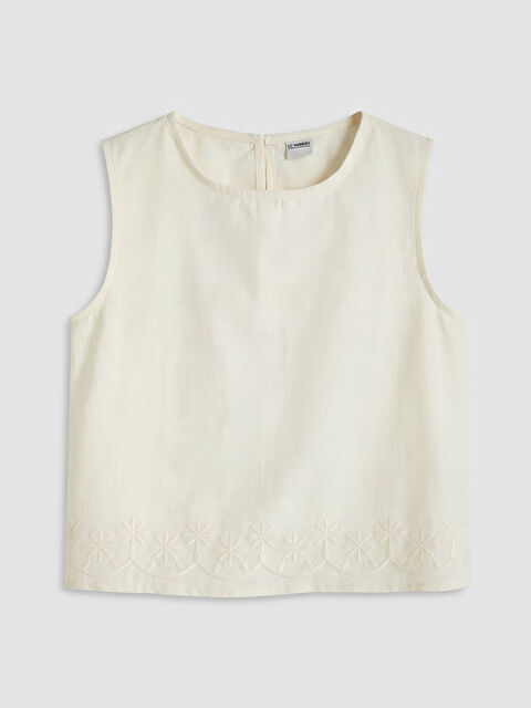 LCW Kids Bisiklet Yaka Nakışlı Kız Çocuk Bluz