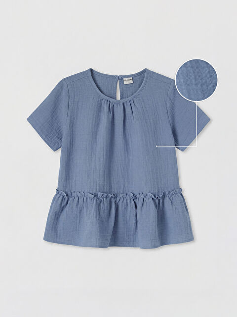 LCW Kids Bisiklet Yaka Fırfırlı Kız Çocuk Müslin Bluz