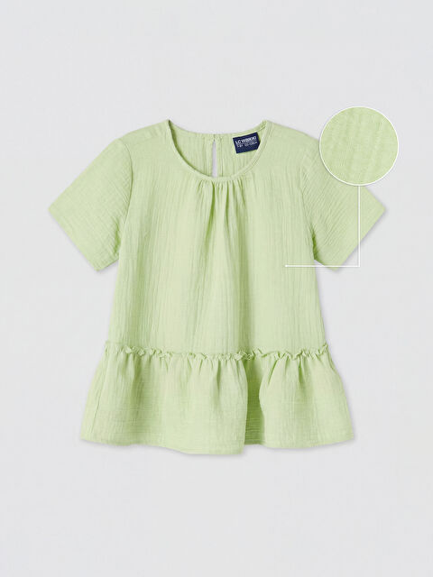 LCW Kids Bisiklet Yaka Fırfırlı Kız Çocuk Müslin Bluz