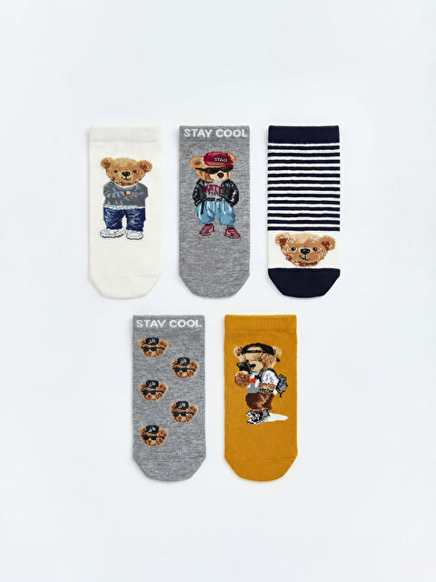 LCW Kids Ayı Teddy Desenli Erkek Çocuk Patik Çorap 5'li - S6NO92Z4-K00