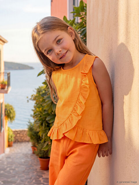 LCW Kids Fırfırlı Kız Çocuk Bluz ve Pantolon