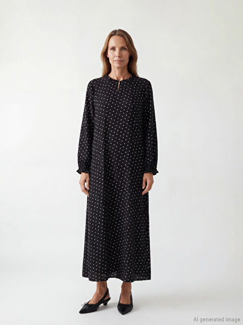 LCW Grace Fırfırlı Dik Yaka Taşlı A Kesim Elbise - S6NP14Z8-LQJ