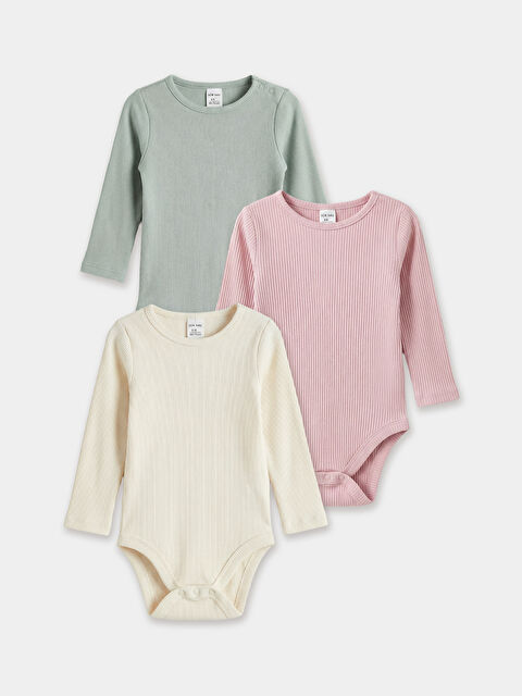 LCW baby Uzun Kollu Kız Bebek Çıtçıtlı Body 3'lü - S6NP20Z1-VWX
