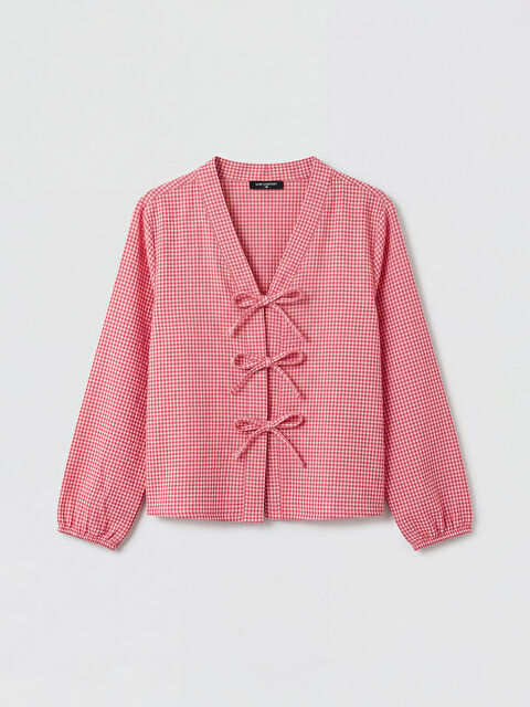 LCW Comfort V Yaka Ekose Bağlamalı Bluz