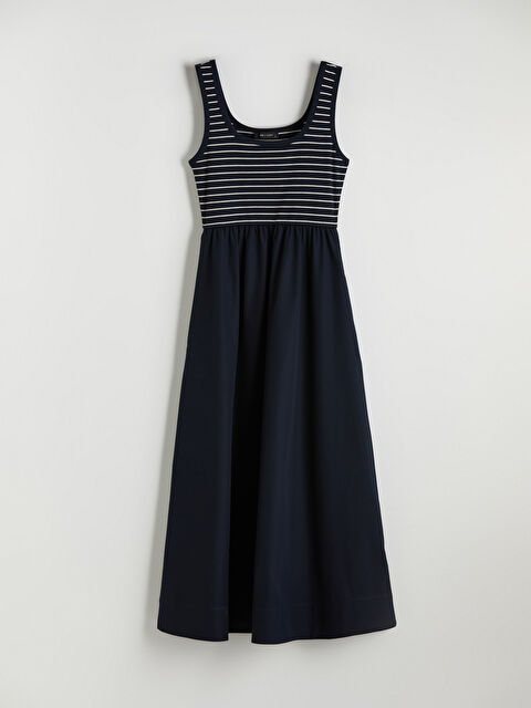 LCW Vision  Kare Yaka Çizgili Büzgülü Belden Oturtmalı Elbise - S6NP77Z8-LGS