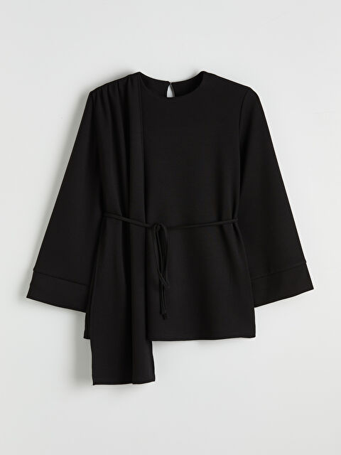 LCW Modest Bisiklet Yaka Kuşaklı Büzgülü Bluz - S6NQ23Z8-CVL