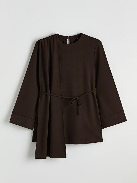 LCW Modest Bisiklet Yaka Kuşaklı Büzgülü Bluz - S6NQ23Z8-HMK