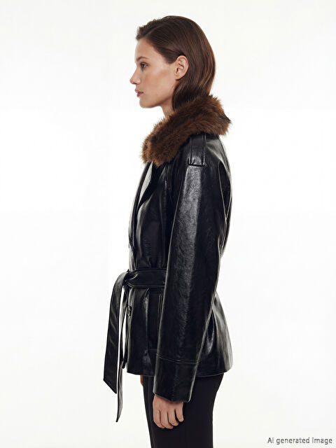 LCW Modest Kürk Yakalı Kadın Deri Görünümlü Ceket - S6NQ31Z8-CVL