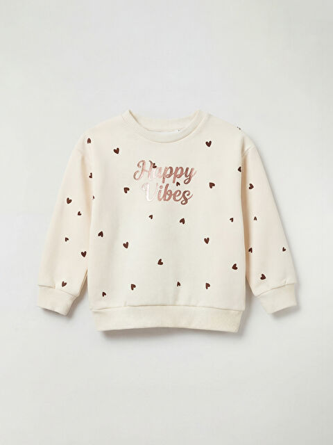 LCW Kids Bisiklet Yaka Kalp Desenli Kız Çocuk Sweatshirt - S6NQ43Z1-LQY