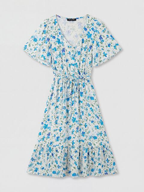 LCW Comfort V Yaka Çiçekli Belden Oturtmalı Elbise - S6NQ57Z8-LRA