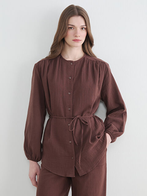 LCW Modest Hakim Yaka Beli Kuşaklı Kadın Gömlek Tunik - S6NQ61Z8-HMZ