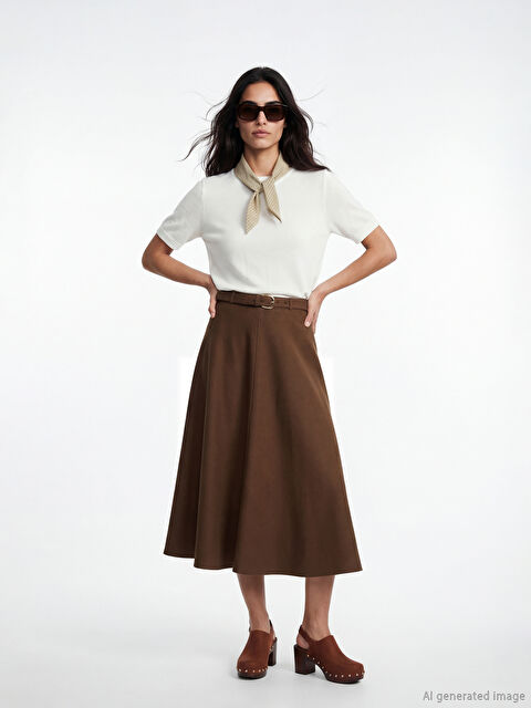 LCW Vision Beli Kemerli Kloş Etek - S6NQ62Z8-CT9