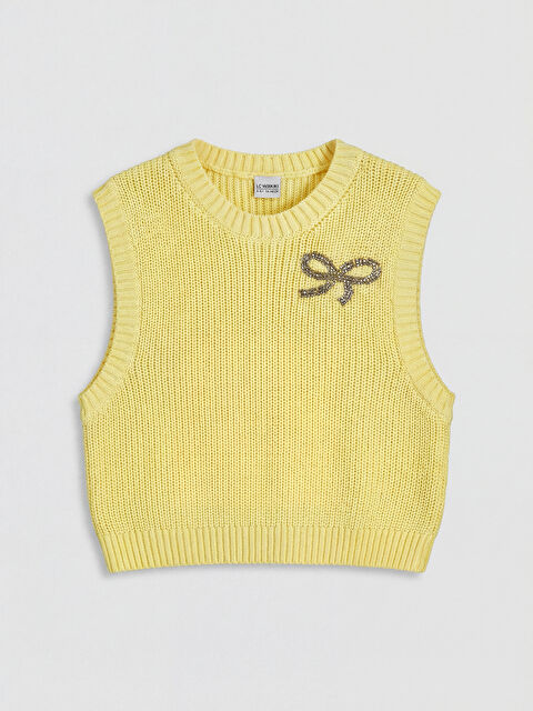 LCW Kids Taş İşlemeli Fiyonklu Kız Çocuk Triko Süveter