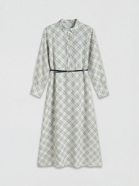 LCWAIKIKI Classic Gömlek Yaka Ekose Beli Kemerli Elbise