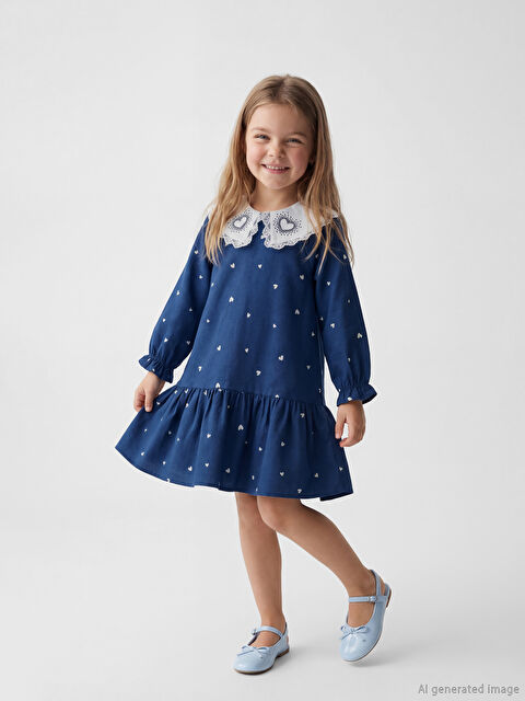 LCW Kids Bebe Yaka Taşlı Kız Çocuk Fırfırlı Elbise