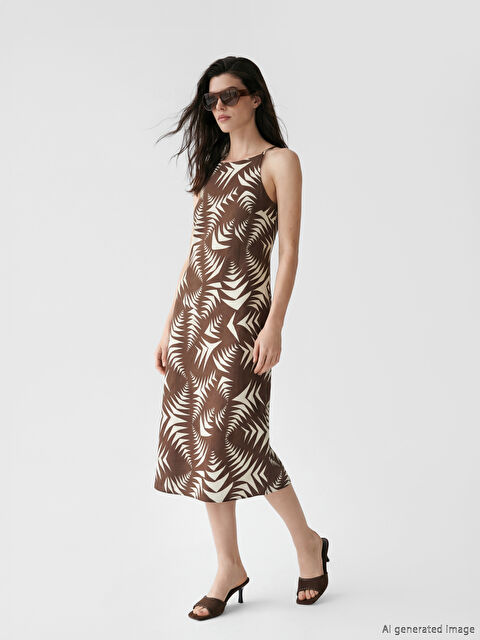 LCW Comfort Halter Yaka Desenli İp Askılı Elbise