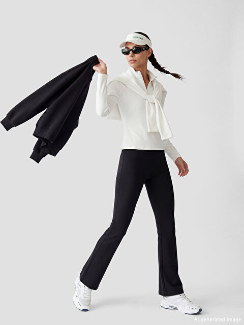 KOOR SPORT Beli Lastikli İspanyol Paça Kadın Spor Tayt - S6NR48Z8-CVL