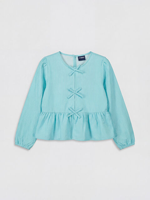 LC WAIKIKI Fiyonk Detaylı Çizgili Poplin Kız Çocuk Bluz - S6NR49Z4-LEN