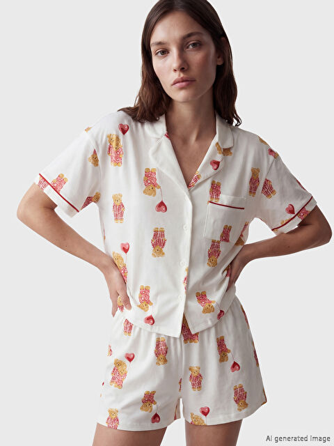 LCW DREAM Ayı Teddy Desenli Kadın Şortlu Pijama Takımı - S6NR72Z8-LRA