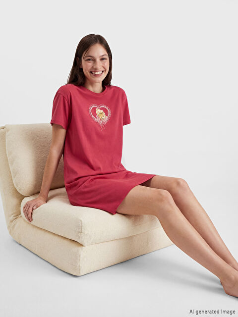 LCW DREAM Bisiklet Yaka Baskılı Kadın Gecelik - S6NR76Z8-HMH