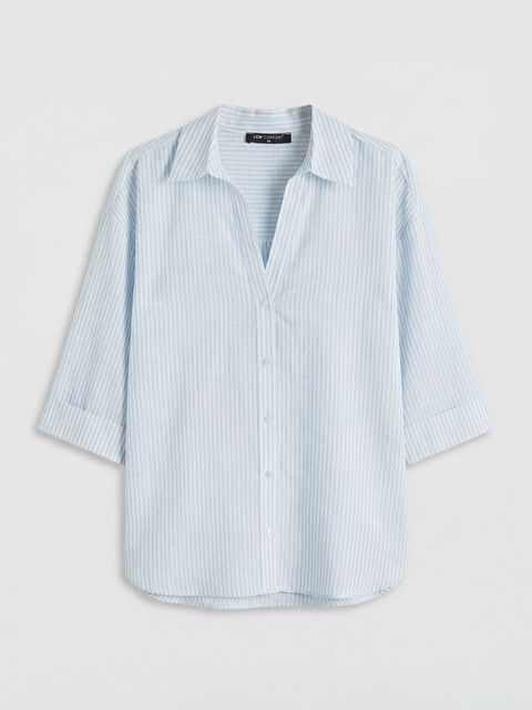 LCW Comfort Kaçık Yaka Çizgili Kadın Gömlek - S6NR84Z8-LEN