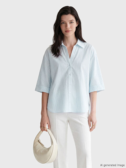 LCW Comfort Kaçık Yaka Çizgili Kadın Gömlek