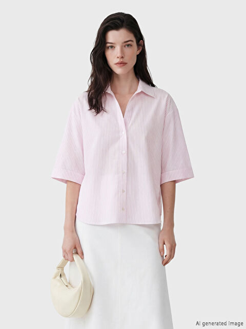 LCW Comfort Kaçık Yaka Çizgili Kadın Gömlek